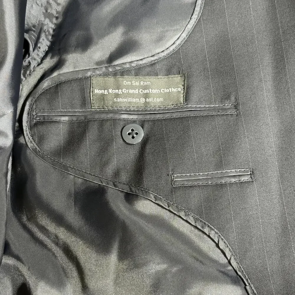 Hong Kong Grand Custom Clothes Blazer Mens 48 Charcoal Pinstripe 2 Button
